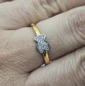 Tous Yellow and White Tone Gen Ring Bear Motif Size 7